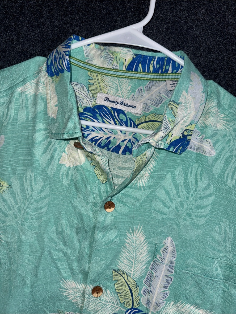 Tommy Bahama 100% SILK Aqua Mint Tropical Leaf Short-Sleeve Button-Down Shirt